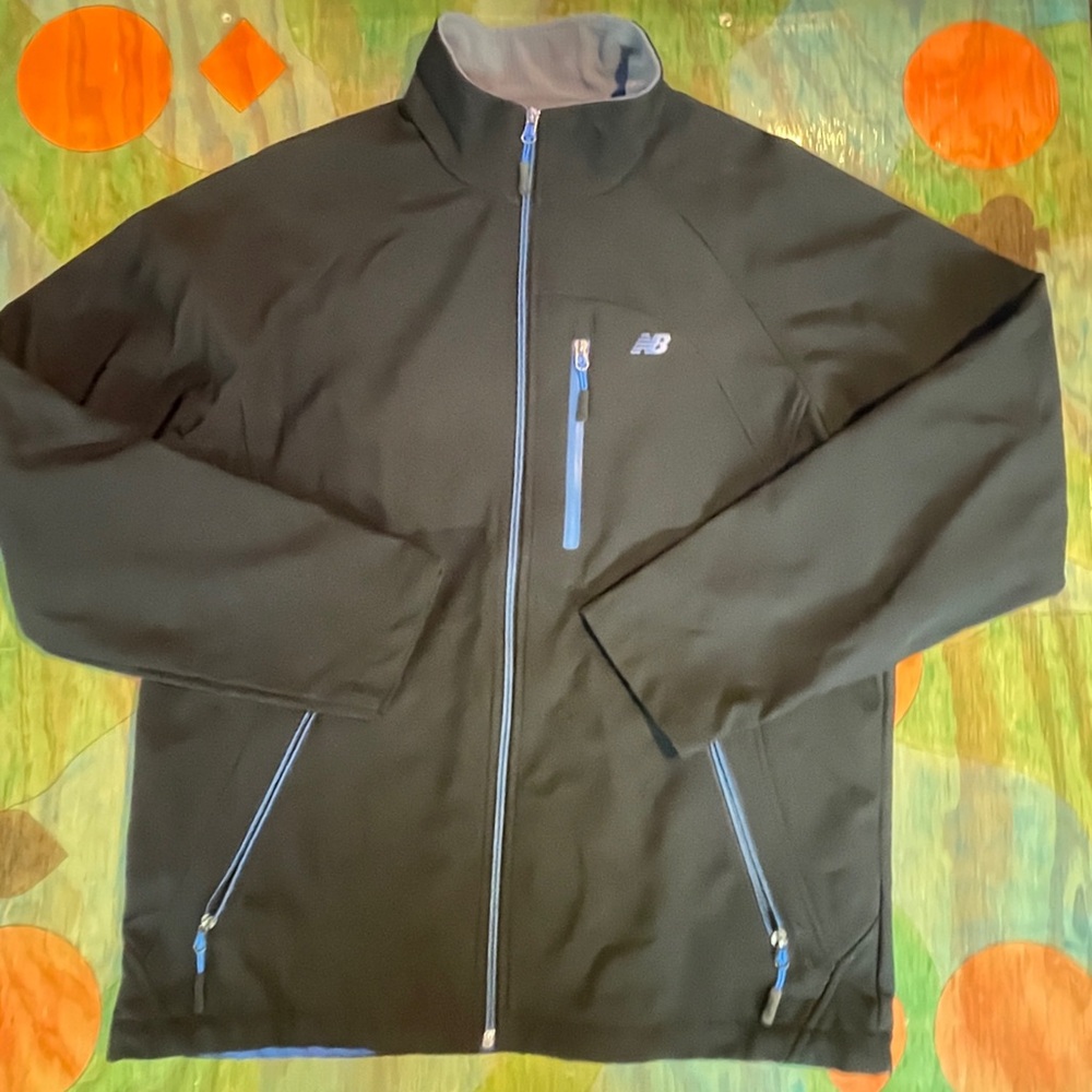 Men’s New Balance Jacket Coat Black Blue Size Medium Full Zip Polyester RN13893